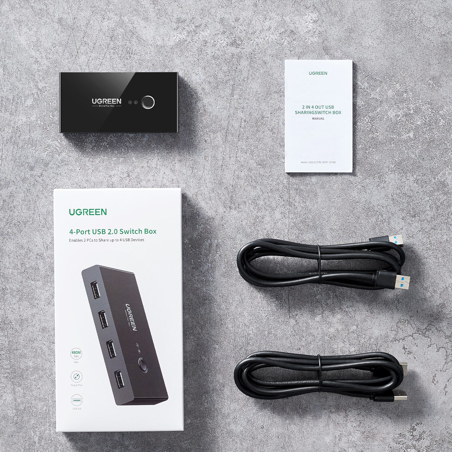 UGREEN USB 2.0 4-Port Switch Box, with 1.5m USB Cables - Image 5