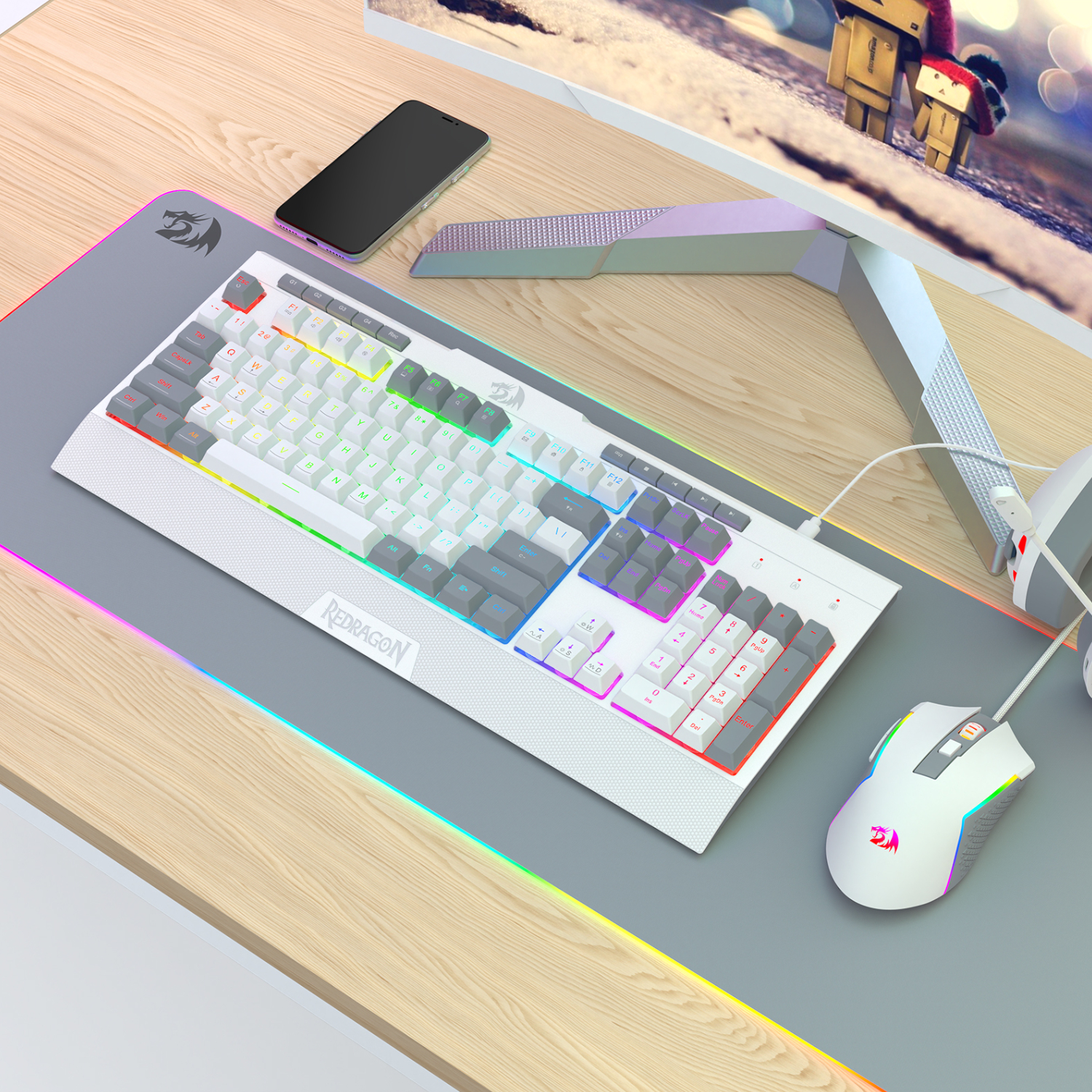 Redragon S151 Wired RGB Gaming Keyboard and Mouse Combo - White and Grey - Image 7