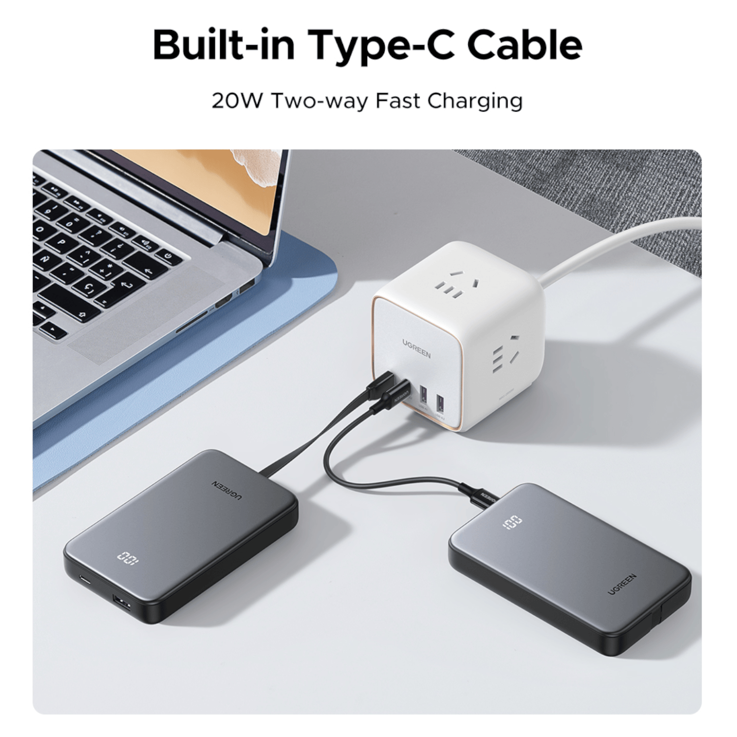 UGREEN 10000mAh 20W Power Bank with Built-in Cable - Image 7